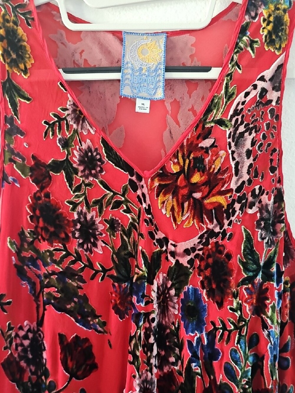 Johnny Was Red Floral V-Neck Maxi Dress with Black & Purple Accents - Picture 3 of 10